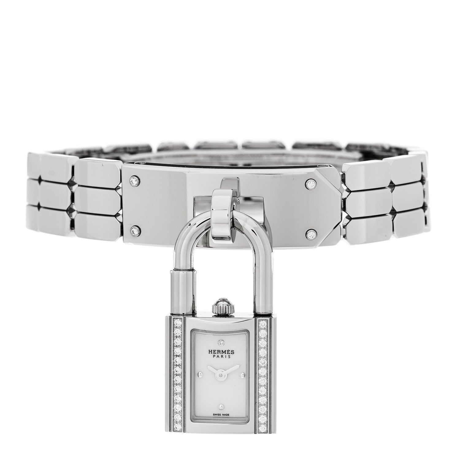 Hermes Stainless Steel Diamond 16mm Kelly Quartz Watch 2 of 5