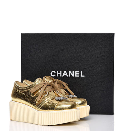 Chanel Lame Lace Up Creeper Sneakers 38 Gold 12 of 12