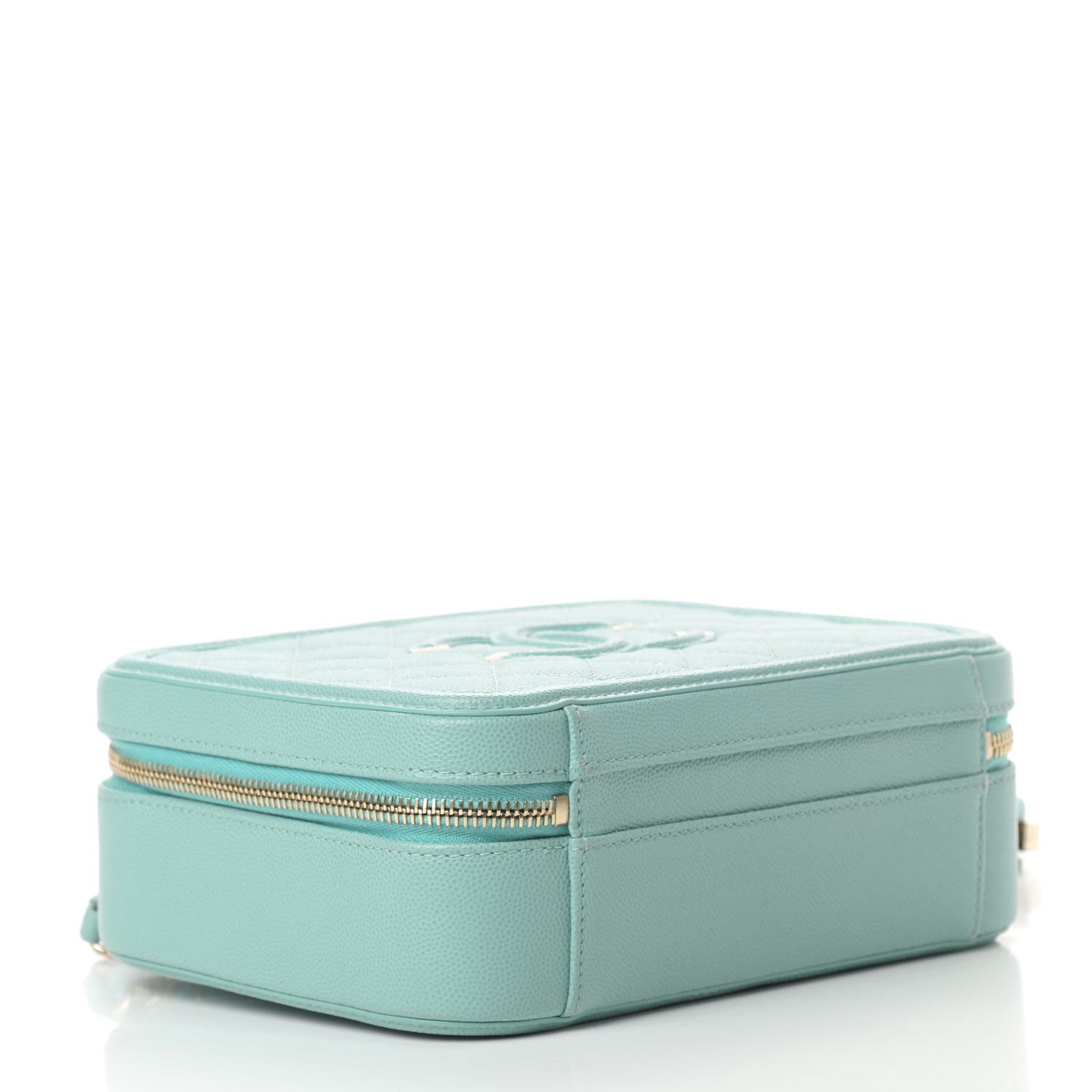 Caviar Quilted Medium CC Filigree Vanity Case Light Blue