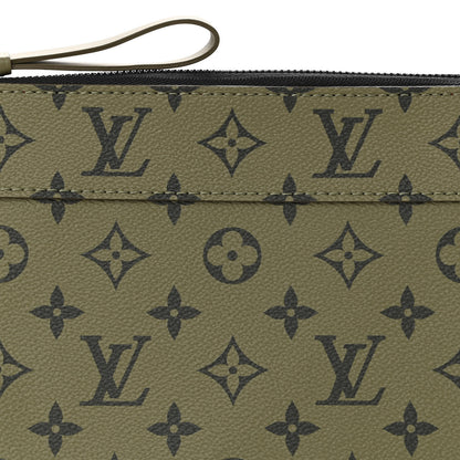 Louis Vuitton Monogram Pochette Voyage Souple Khaki Green Vermillion Red 7 of 10