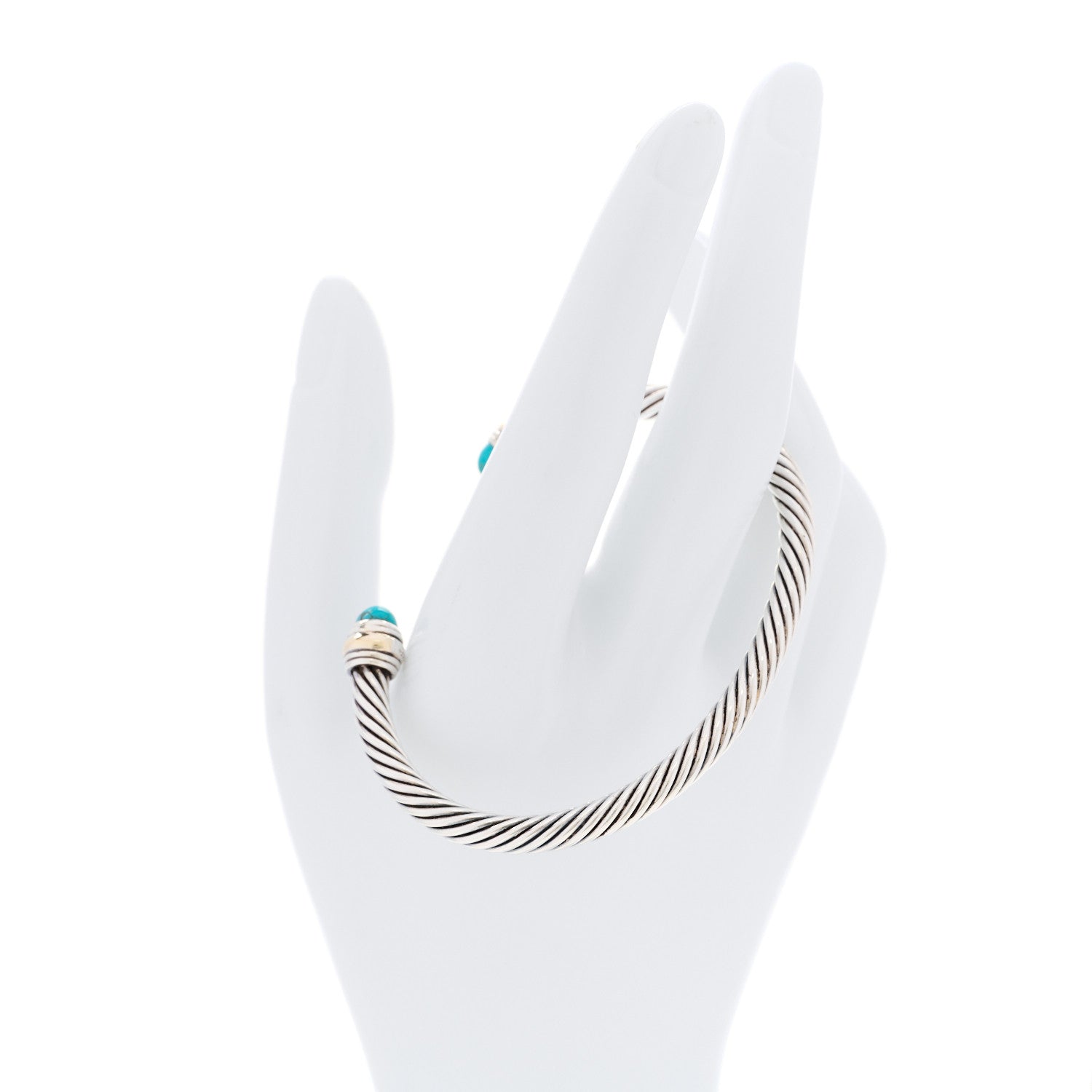 David Yurman Sterling Silver 14K Yellow Gold Turquoise 5mm Cable Classics Bracelet 2 of 5