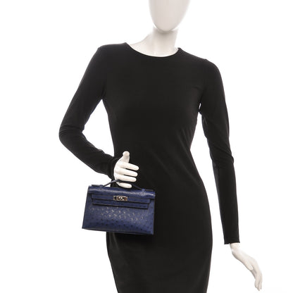 Hermes Ostrich Kelly Pochette Bleu Saphir 2 of 18