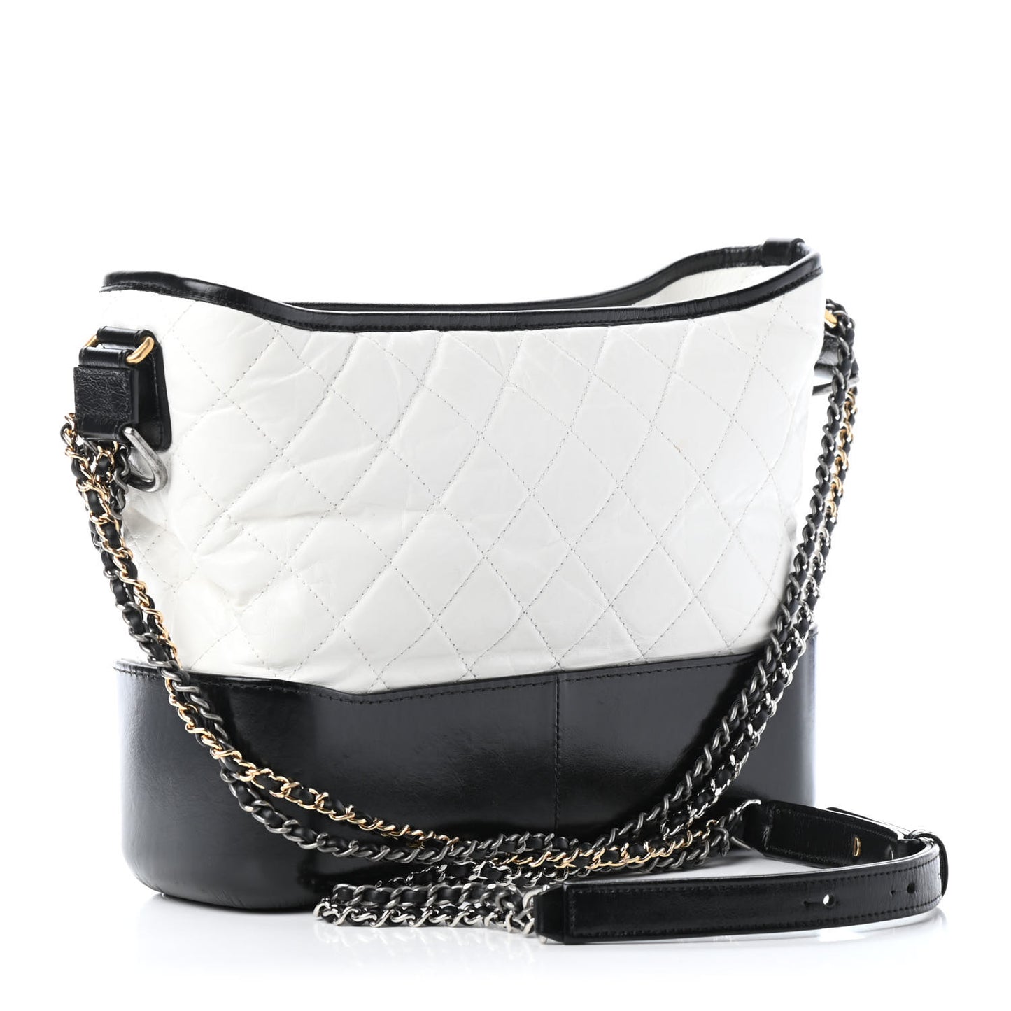 Aged Calfskin Quilted Medium Gabrielle Hobo Black White
