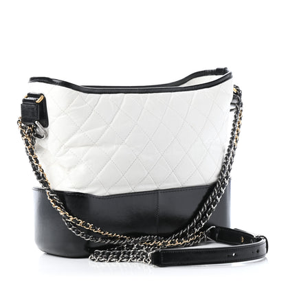Chanel Aged Calfskin Quilted Medium Gabrielle Hobo Black White 2 of 6