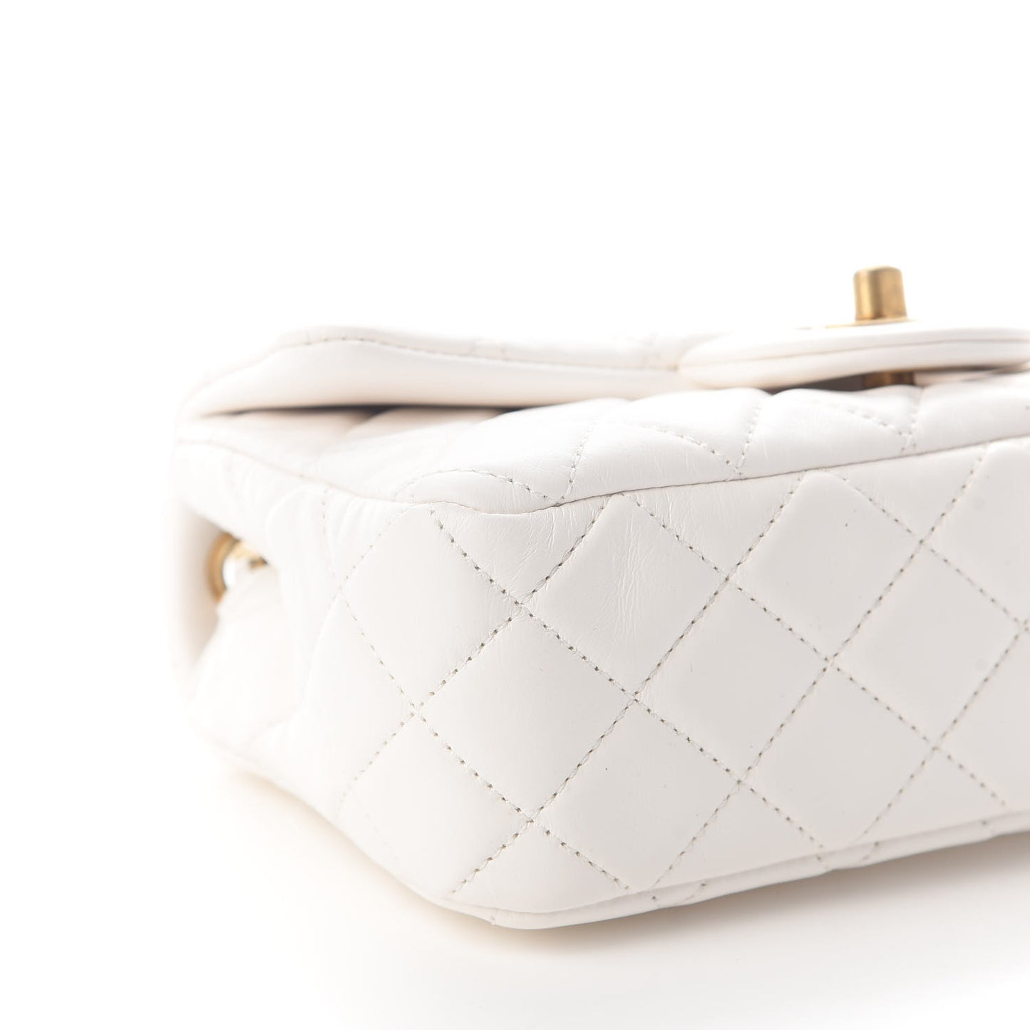 Lambskin Quilted Mini Rectangular Pearl Crush Flap White