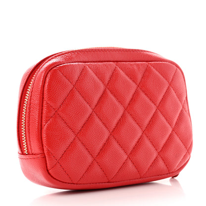 Chanel Caviar Quilted Small Curvy Pouch Cosmetic Case Red 3 of 7
