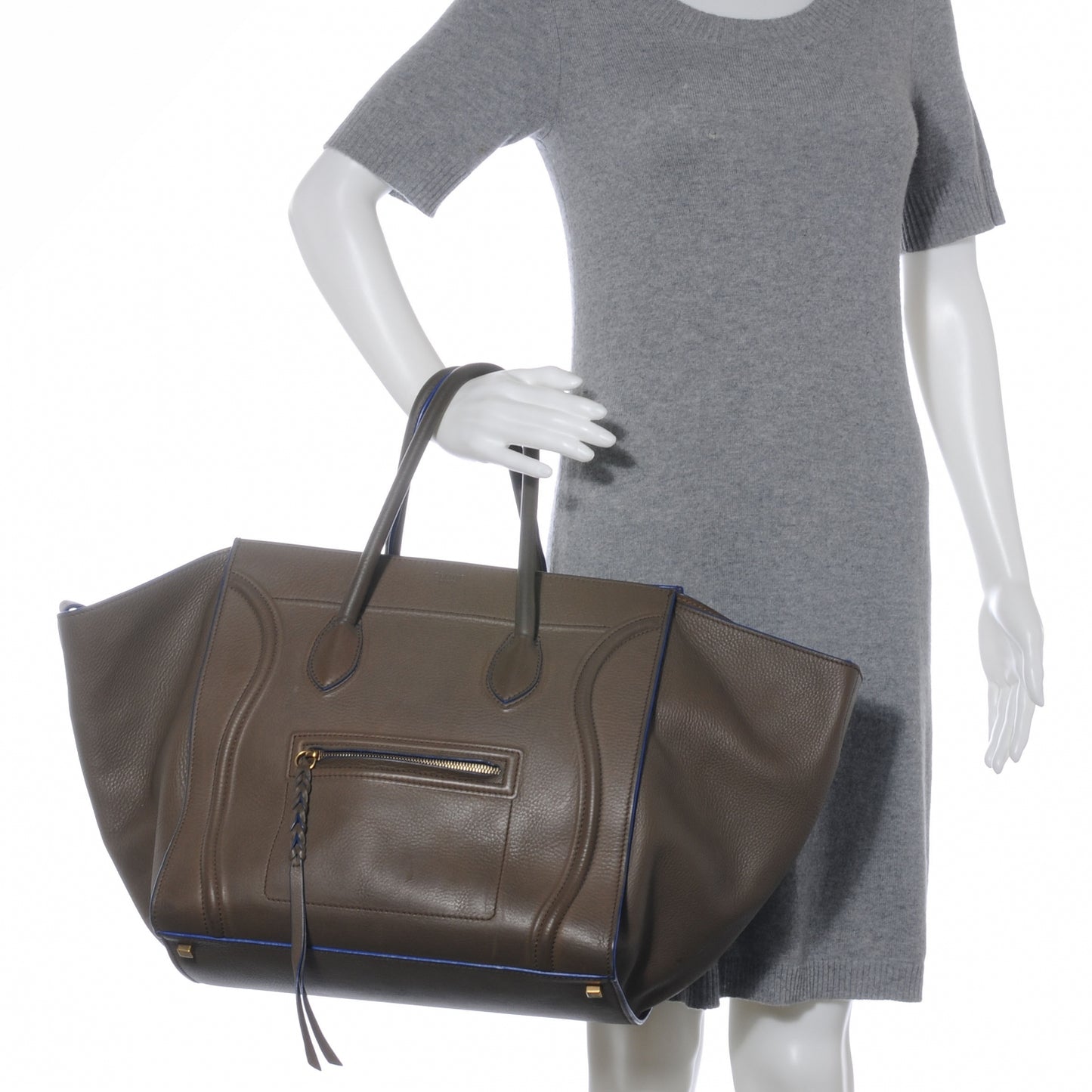 Smooth Calfskin Large Phantom Luggage Khaki Cobalt Trim