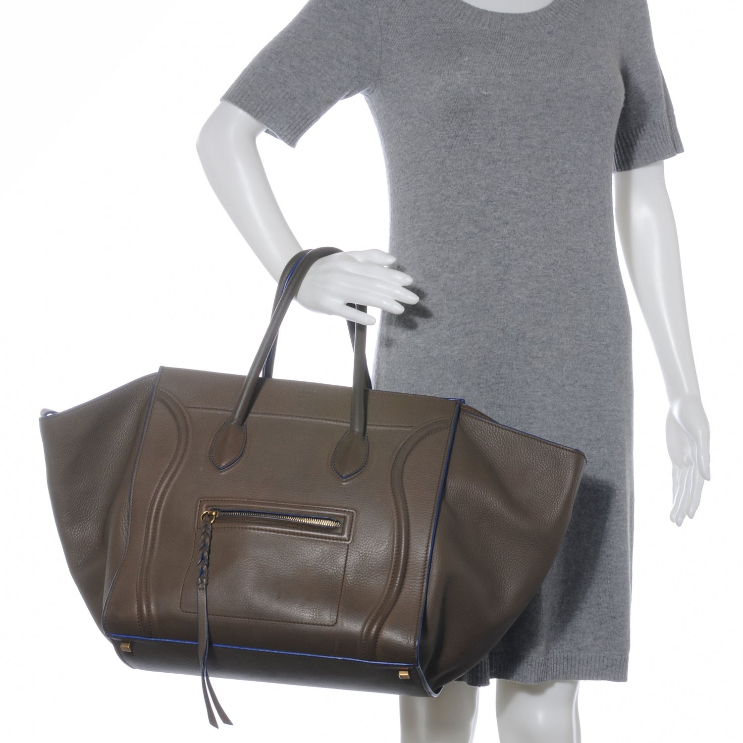 Celine Smooth Calfskin Large Phantom Luggage Khaki Cobalt Trim 2 of 9