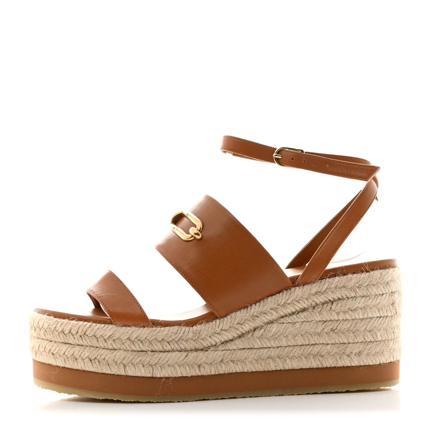 Hermes Goatskin Elise Espadrille Wedge Sandals 38 Beige Dore 1 of 9