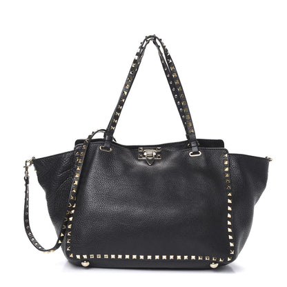 Valentino Garavani Pebbled Calfskin Medium Rockstud Tote Black 1 of 9