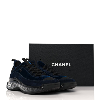 Chanel Suede Calfskin Velvet Grosgrain CC Sneakers 39.5 Navy Blue Black 10 of 10