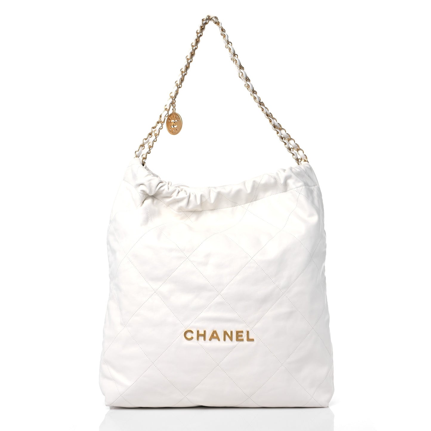 Shiny Calfskin Quilted Chanel 22 White