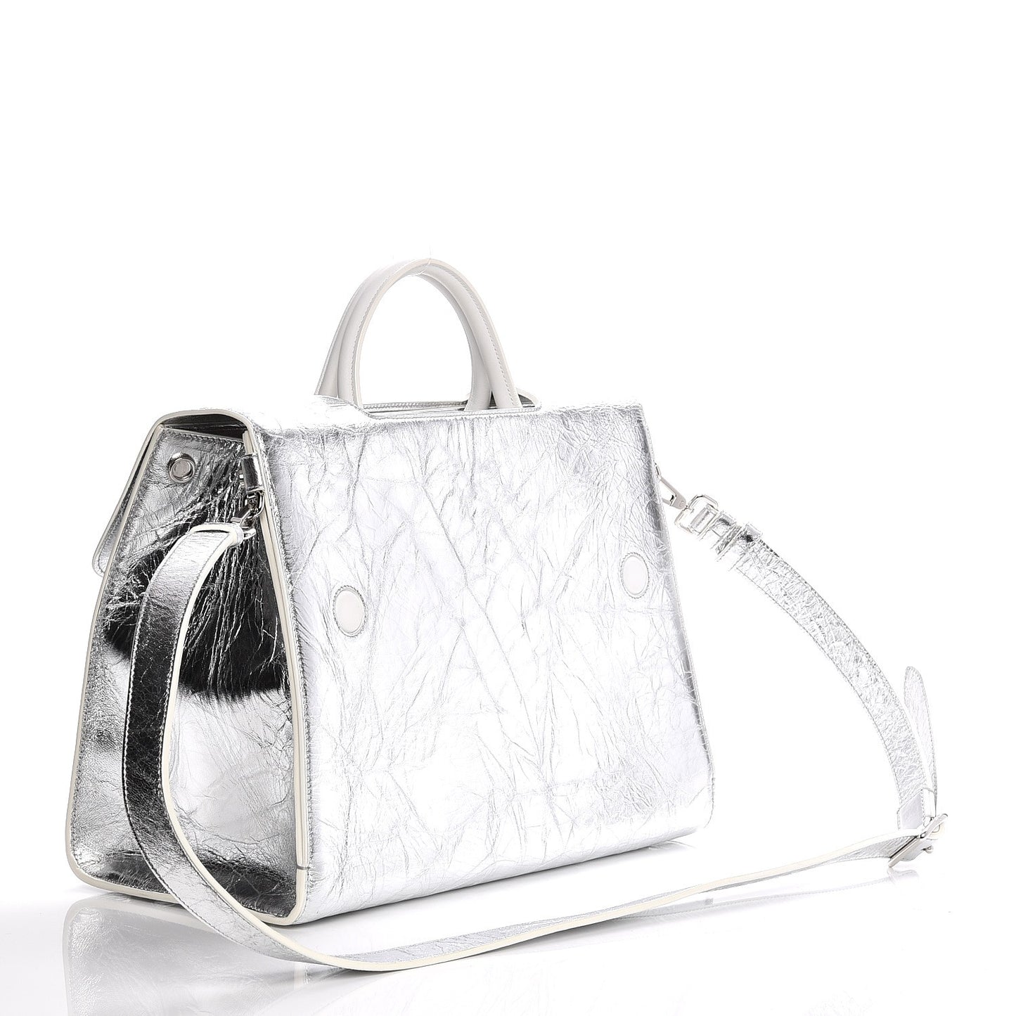 Metallic Calfskin Large Diorever Flap Silver