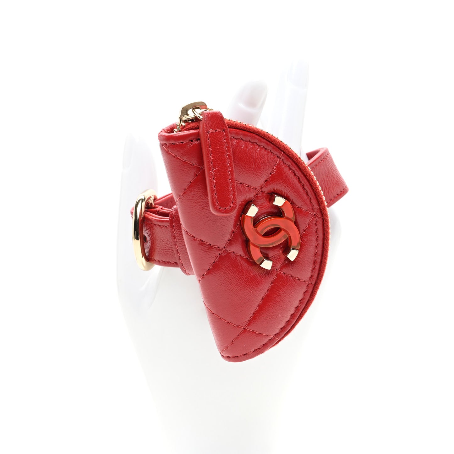 Shiny Crumpled Lambskin Flap Coin Purse Bracelet Red