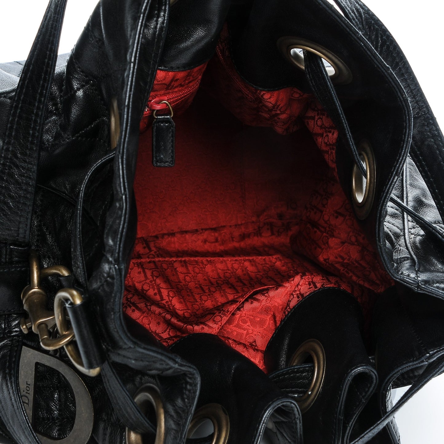 Lambskin Cannage Stitched Drawsting Tote Black