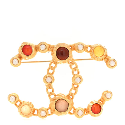 Chanel Gripoix Pearl CC Brooch Gold Multicolor 1 of 4