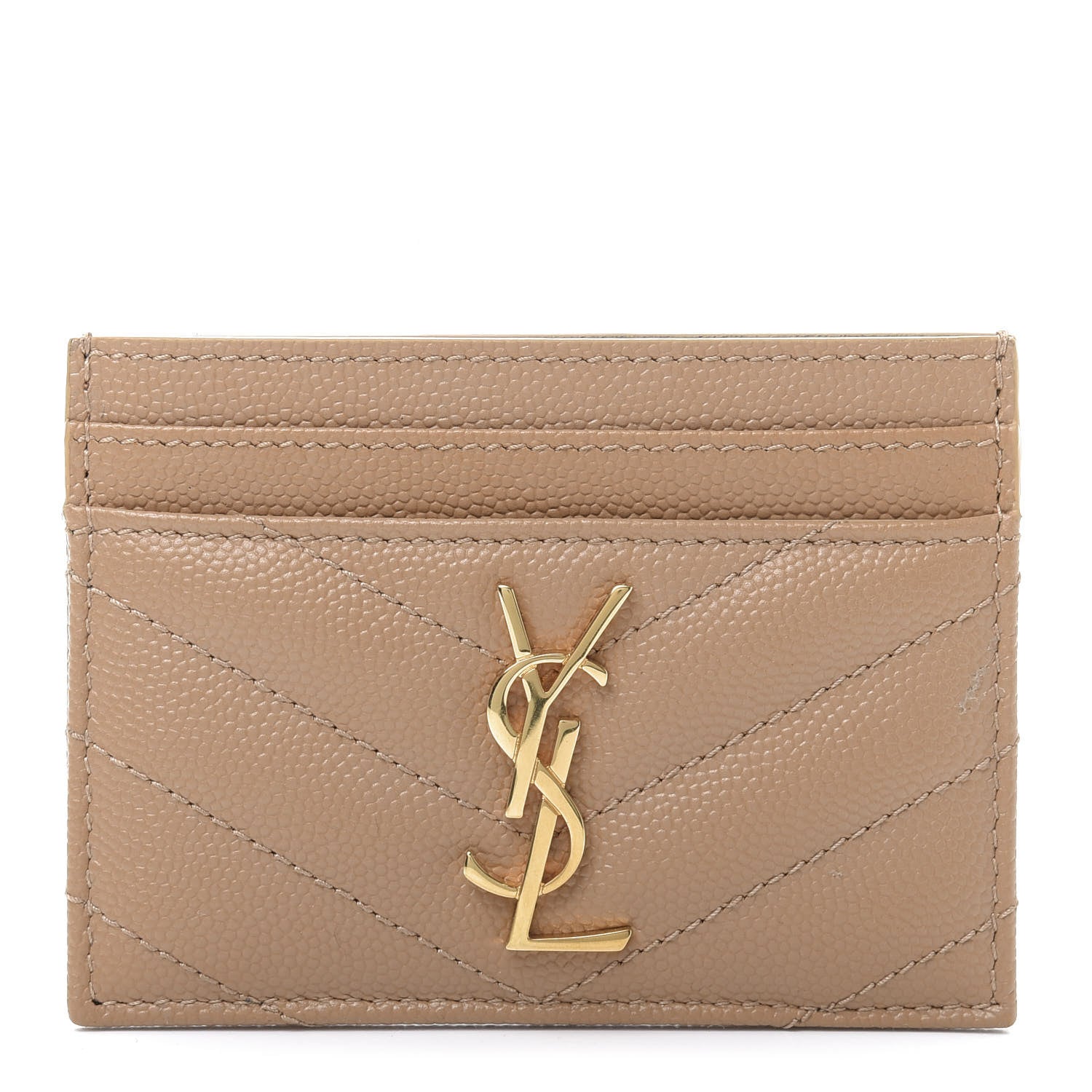 Saint Laurent Grain De Poudre Matelasse Chevron Monogram Credit Card Case Cork 1 of 9