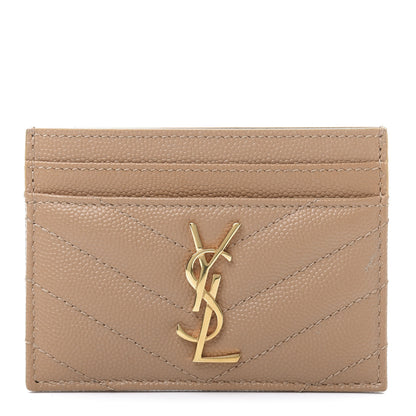 Saint Laurent Grain De Poudre Matelasse Chevron Monogram Credit Card Case Cork 1 of 9