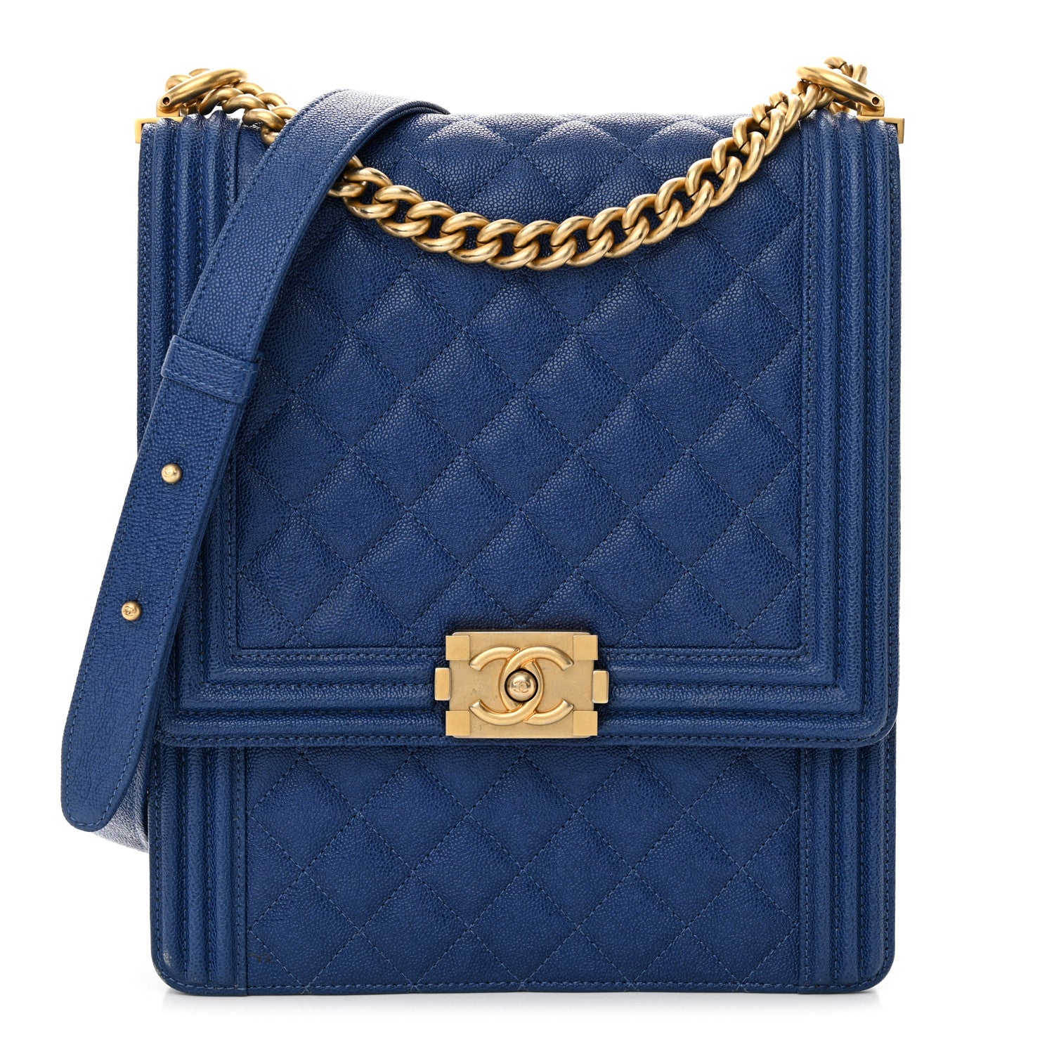 Chanel Caviar Quilted Maxi North South Boy Flap Blue 1 of 12