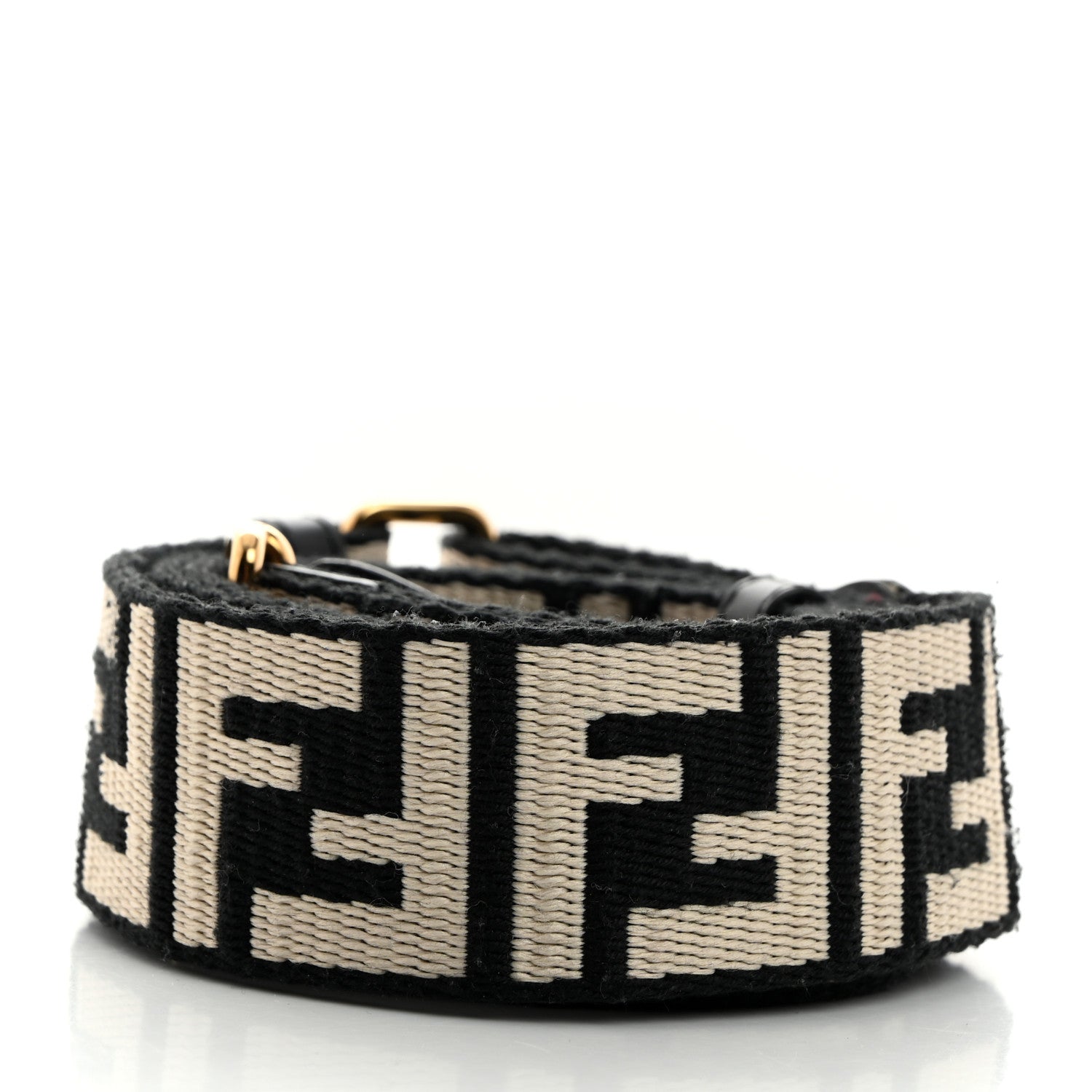 Fendi Jacquard Ribbon Vitello King FF Bi-Color Intreccio Adjustable Strap You Black White 2 of 6