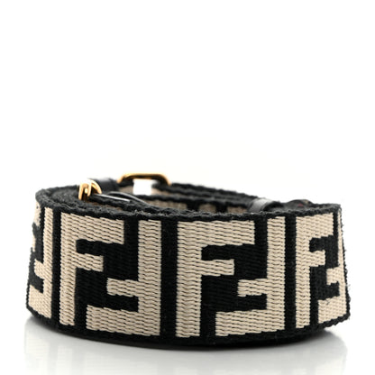Fendi Jacquard Ribbon Vitello King FF Bi-Color Intreccio Adjustable Strap You Black White 2 of 6