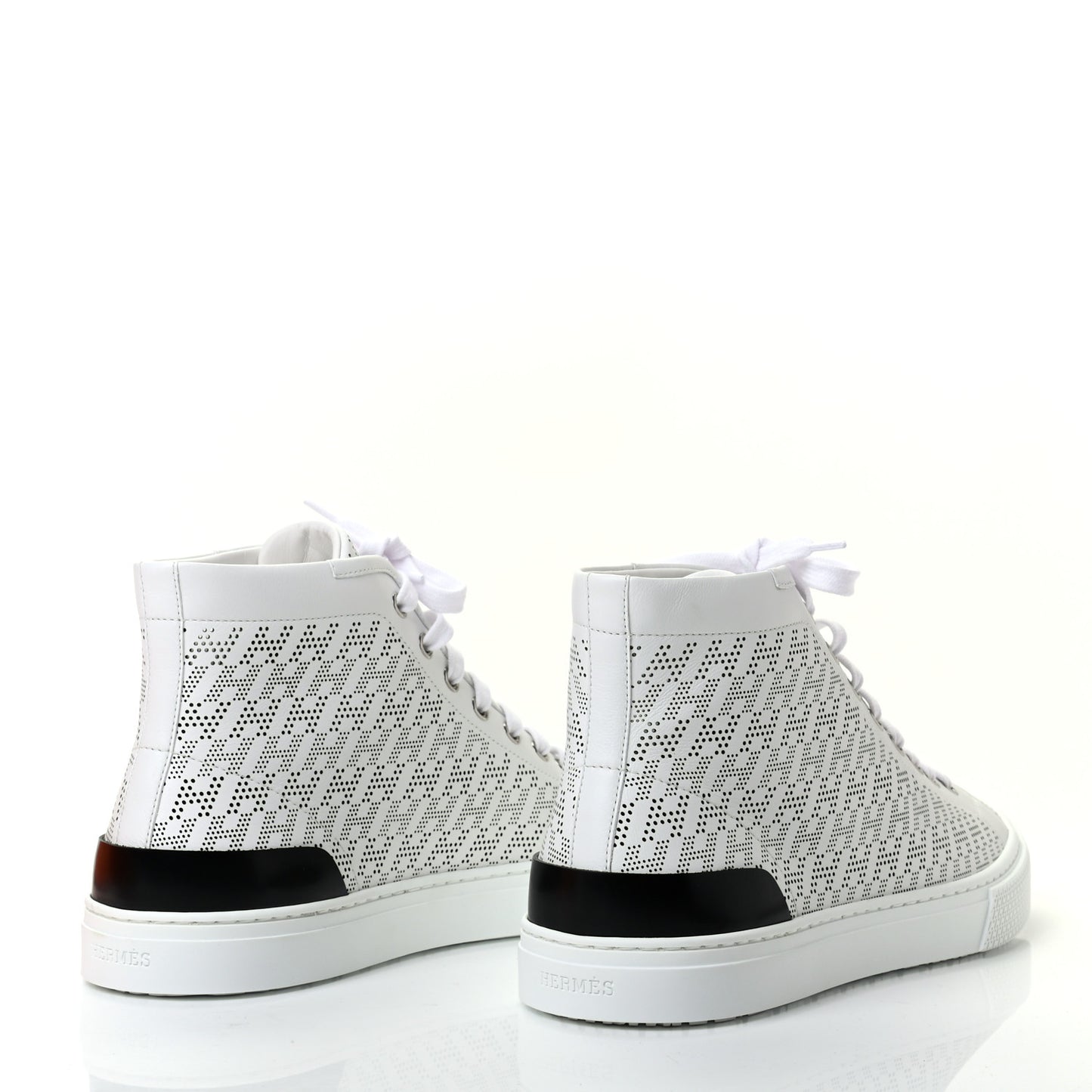 Perforated Calfskin Mens Clap High Top Sneakers 41.5 White