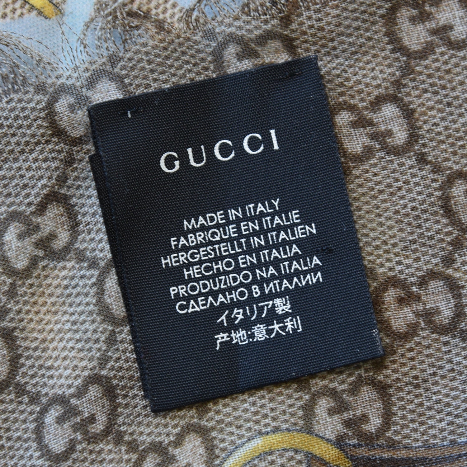 Gucci Wool Jacquard GG Monogram Big Panshie Fringe Shawl Sapphire Beige 6 of 6