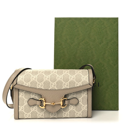 Gucci GG Supreme Monogram Textured Dollar Calfskin Mini Horsebit 1955 Shoulder Bag Beige Mystic White Oatmeal 11 of 11