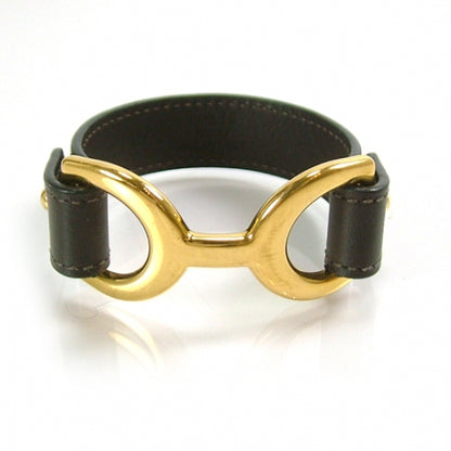 Hermes Leather Equestrian Gold Plated Cuff 1 of 7