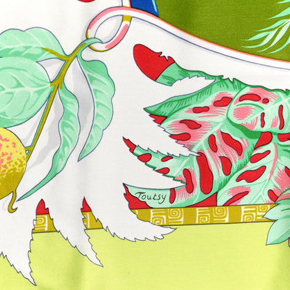 Hermes Silk Aloha Scarf 140 Jaune Chartreuse Vert Rose 3 of 5