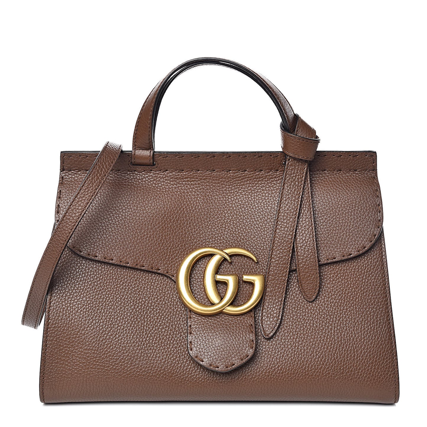 Calfskin Small GG Marmont Top Handle Bag Brown