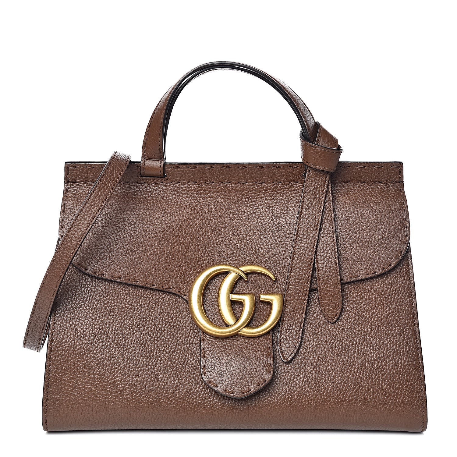Gucci Calfskin Small GG Marmont Top Handle Bag Brown 1 of 9