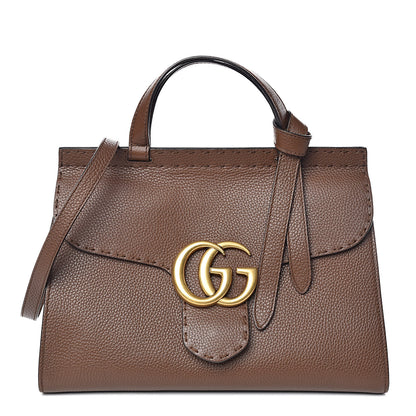 Gucci Calfskin Small GG Marmont Top Handle Bag Brown 1 of 9