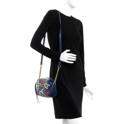 Gucci Calfskin Matelasse GucciGhost Small GG Marmont Chain Shoulder Bag Blue Agata Hibiscus Red 2 of 9