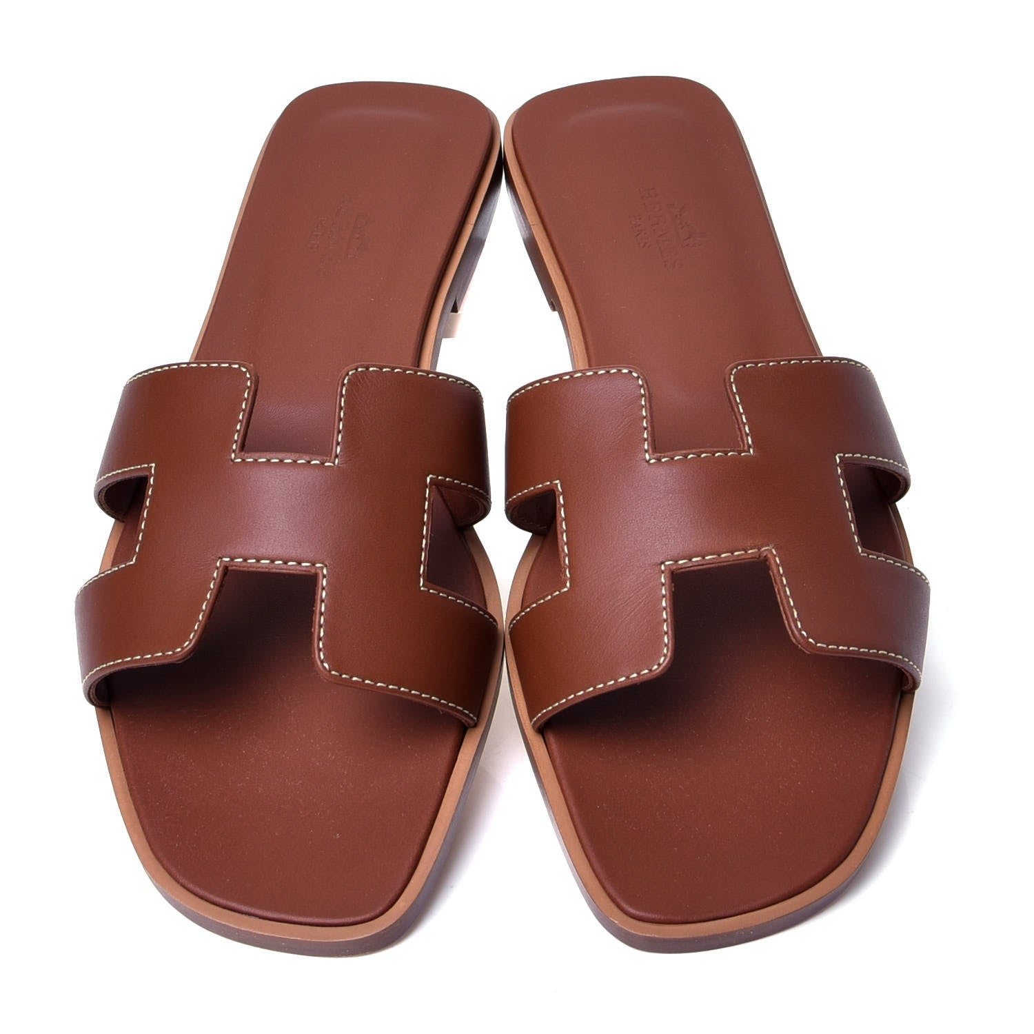 Hermes Box Calfskin Oran Sandals 38 Gold 5 of 9