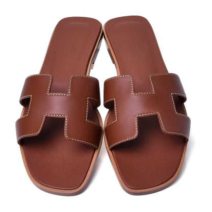 Hermes Box Calfskin Oran Sandals 38 Gold 5 of 9
