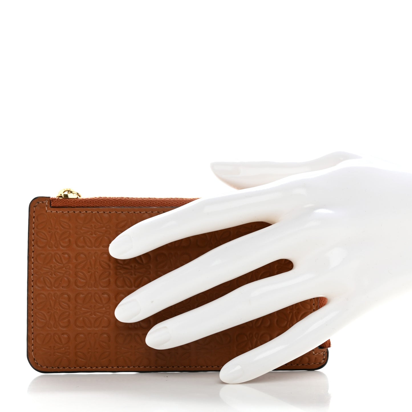 Calfskin Embossed Repeat Coin Card Holder Tan