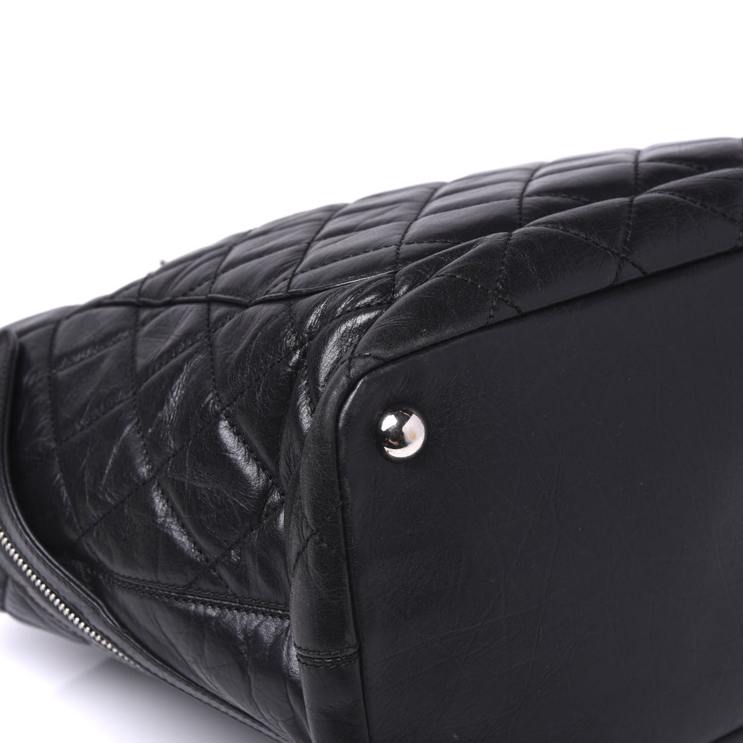 Aged Calfskin Quilted Large Cotton Club Tote Black