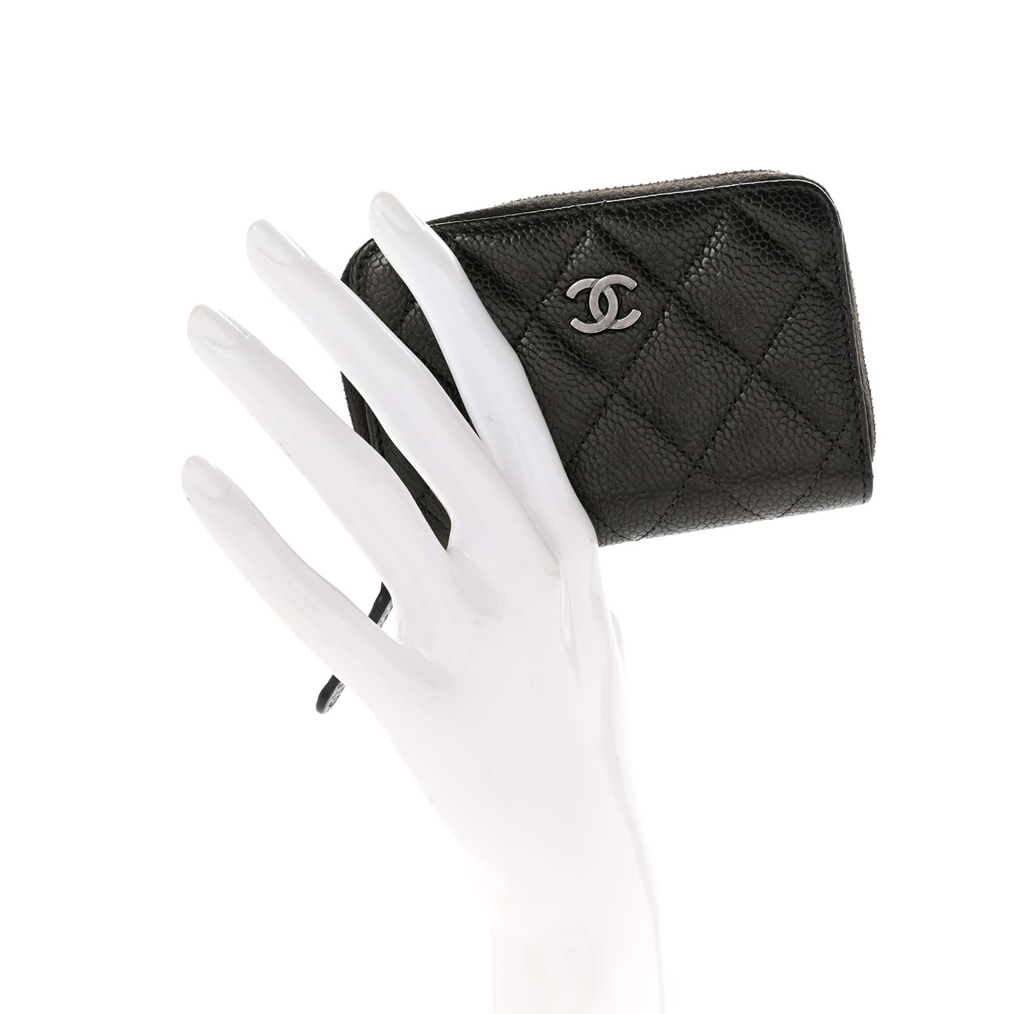 Caviar Quilted Zip Coin Purse Dark Charcoal