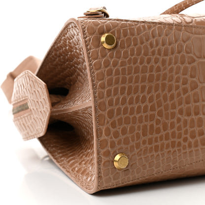 Balenciaga Shiny Supple Calfskin Crocodile Embossed Neo Classic Gold Hardware City Nude Beige 7 of 8