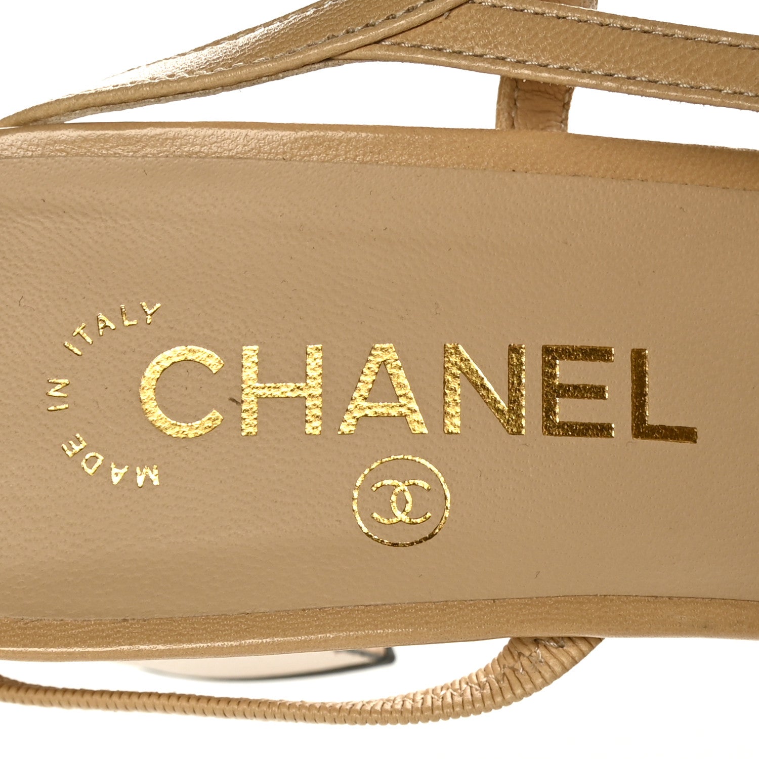 Chanel Goatskin Grosgrain Cap Toe CC Slingback Pumps 40.5 Beige Black 6 of 7