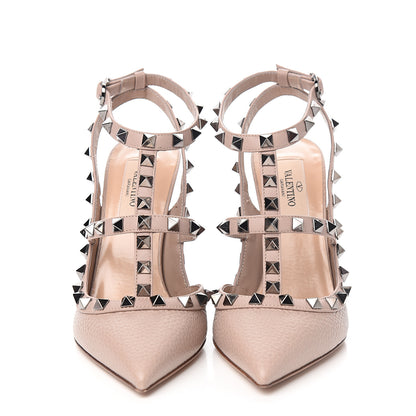 Valentino Garavani Pebbled Calfskin Rockstud Ankle Strap 100mm Pumps 36 Soft Noisette 2 of 9