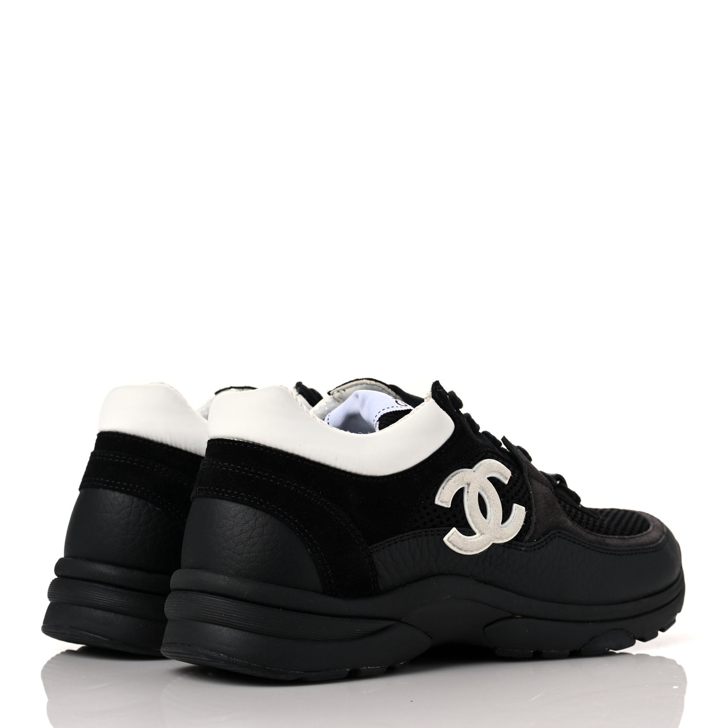 Mesh Suede Grained Calfskin Womens CC Sneakers 36.5 Black White