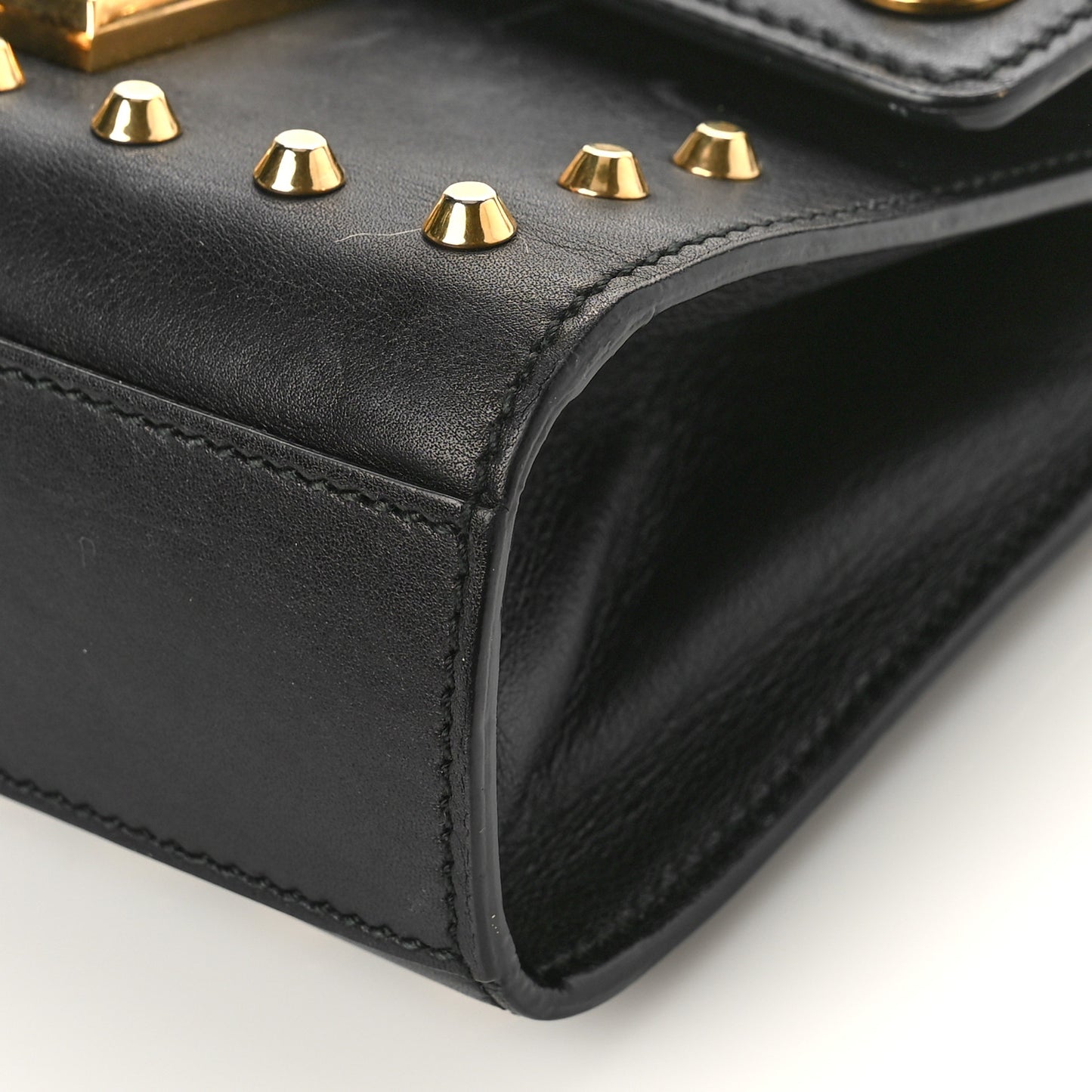Calfskin Studded Small Padlock Shoulder Bag Black