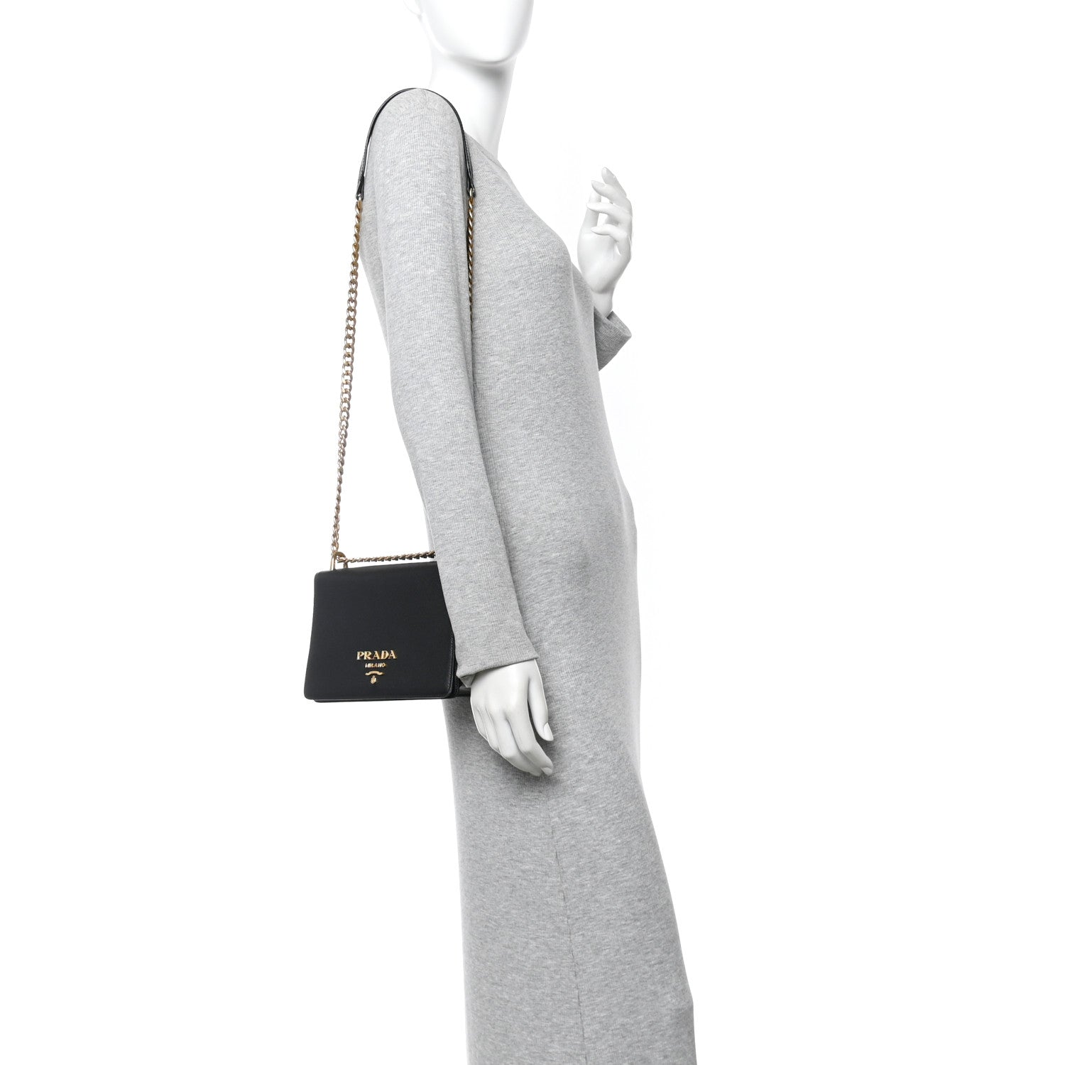 Prada Saffiano Chain Shoulder Bag Black 2 of 9