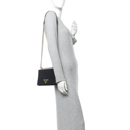 Prada Saffiano Chain Shoulder Bag Black 2 of 9