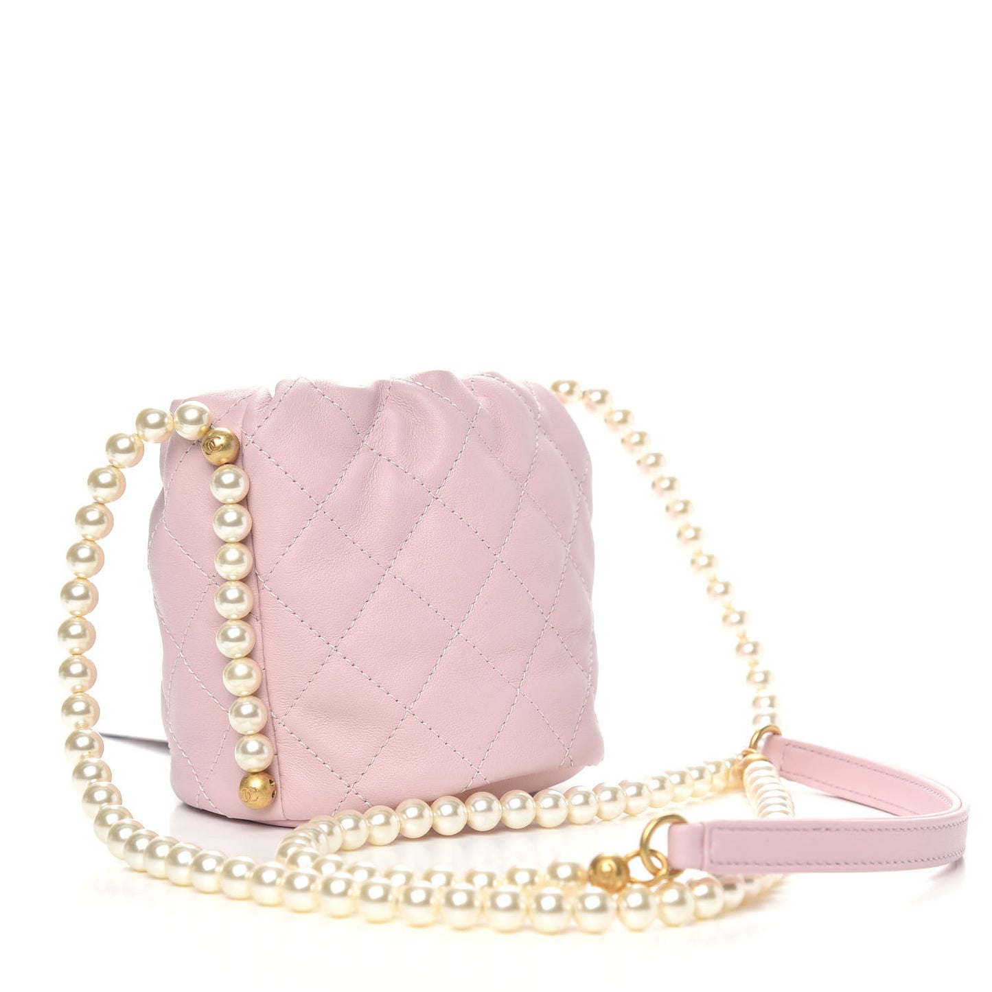 Calfskin Quilted Pearl Mini About Pearls Drawstring Bucket Light Pink