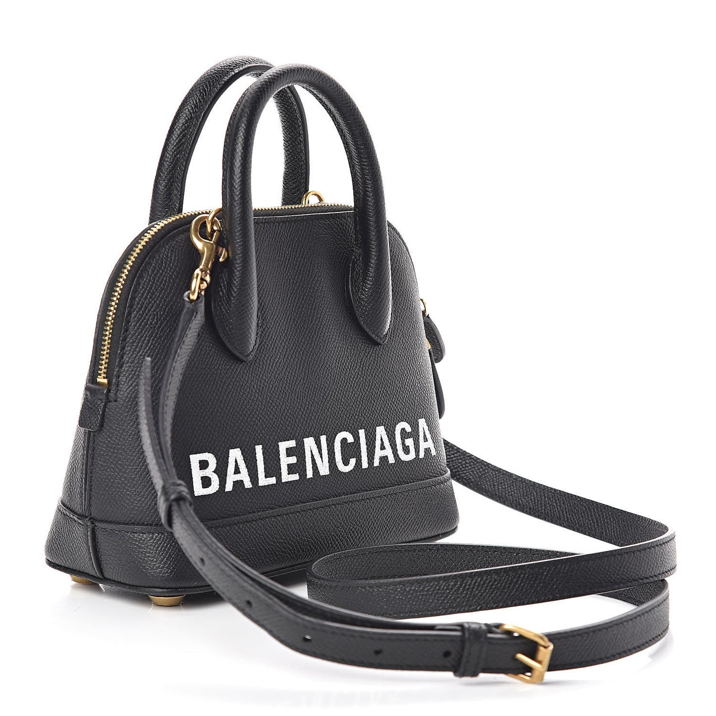 Signature Grained Calfskin XXS Ville Top Handle Bag Black White