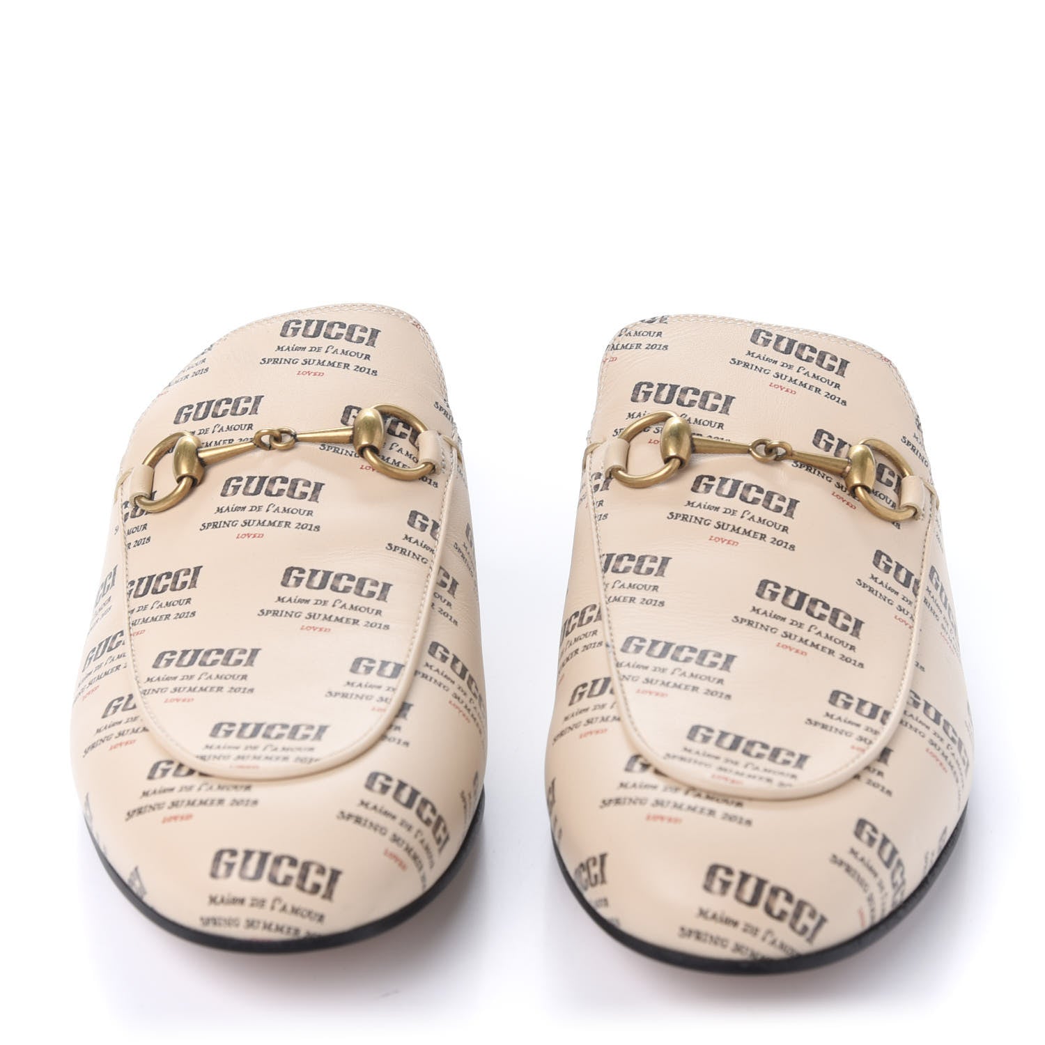 Gucci Calfskin Stamp Print Womens Princetown Slippers 38.5 Soy Black 2 of 9