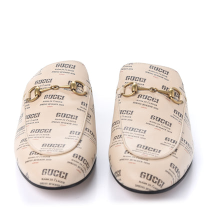 Gucci Calfskin Stamp Print Womens Princetown Slippers 38.5 Soy Black 2 of 9